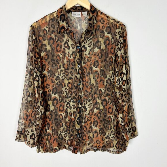 Chico's Tops - Vtg Chico's Silk Animal Print Button Front Top Blouse Size 1 Medium Women's